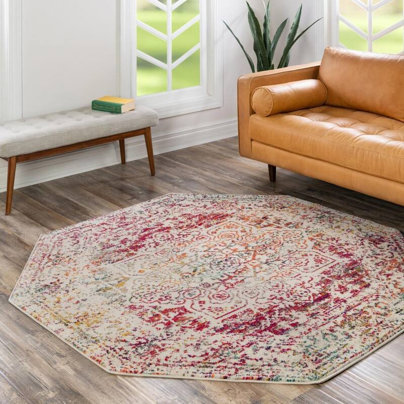 Traditional Brenda Collection Area Rug - Ivory - 6'1"x6'1" Octagon