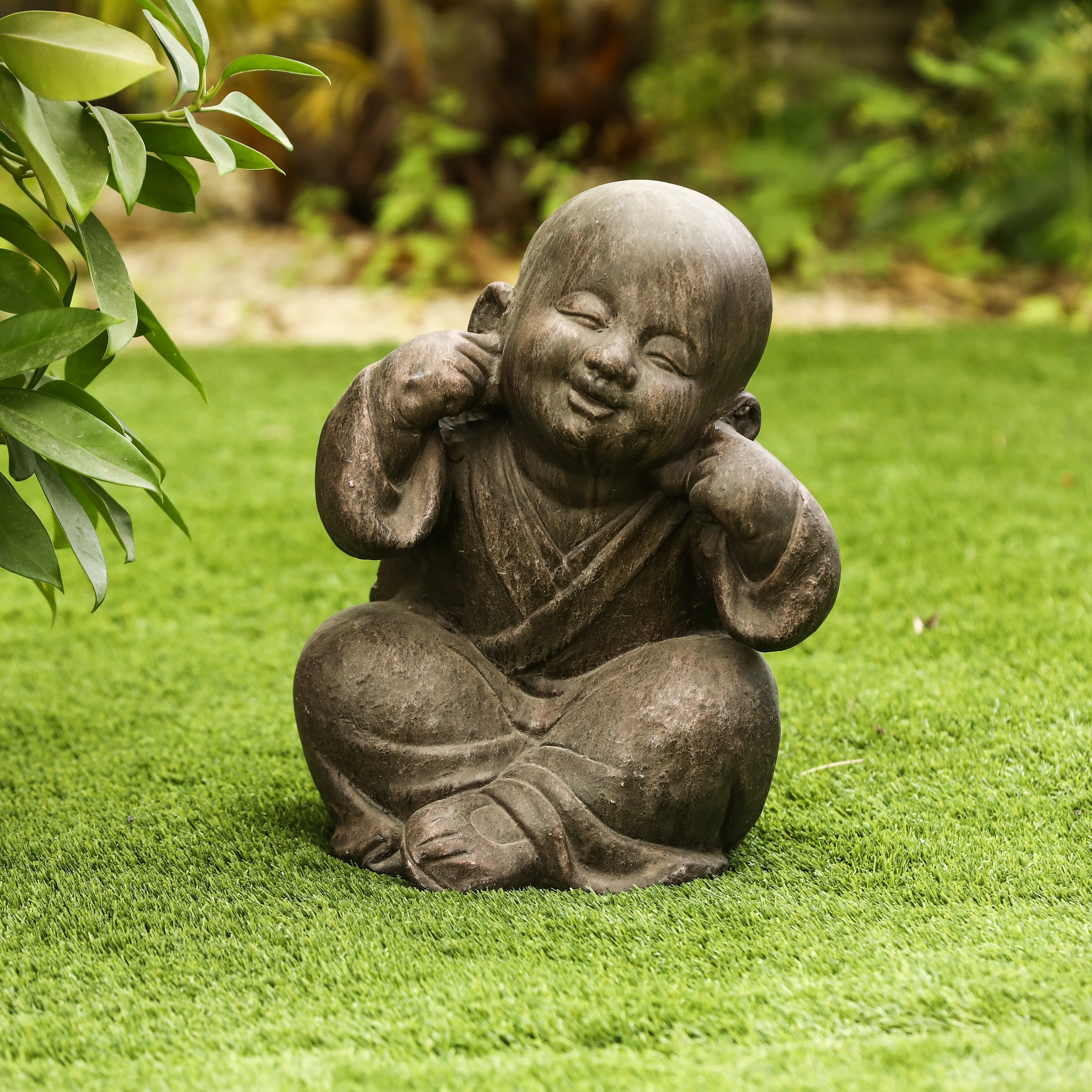 Weathered Brown MgO Happy Buddha Monk Garden Statue