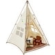 preview thumbnail 4 of 10, Beige Peach Skin Kids Teepee Tent with Mat, Pop-Up Playhouse for Ages 1 to 5 - 50.4” D x 49.2” W x 68.9” H
