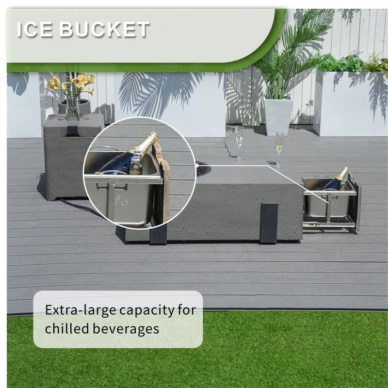 Outdoor Fire Pit Table with Ice Bucket and Gas Side Tank