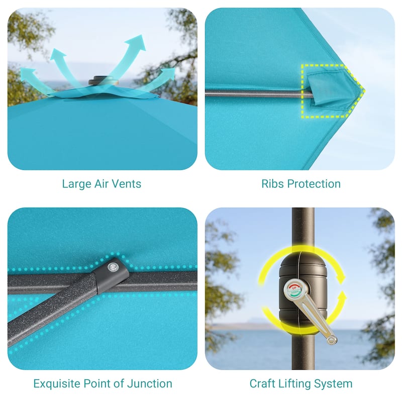 Bonosuki 10 x 6.5ft LED Patio Rectangular Umbrella Outdoor Market Umbrella Aluminium/Steel with Tilt and Crank