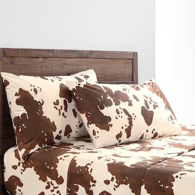 Paseo Road Elsa Cowhide 200TC Cotton Cow Print Western Bedding 4 Piece Sheet Set