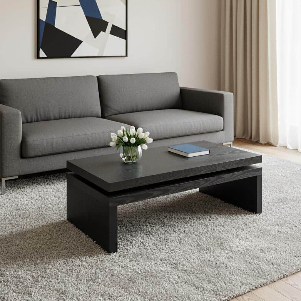 HomeRoots 48" Black Wood Floating Frame Coffee Table - 47.64 in. x 16.30 in. x 23.62 in.