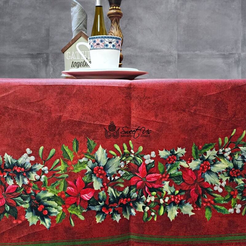 Christmas Acrylic Coated Wipeable Spill Resistant French Tablecloth