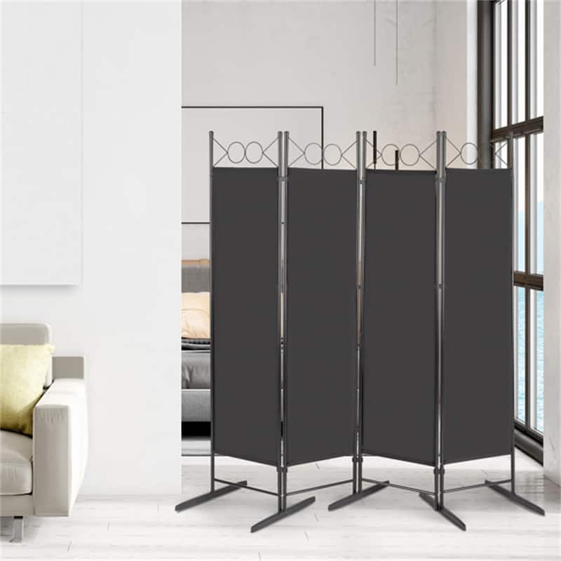Black 6FT Foldable Screen 4-Fold Screen Top With Shape