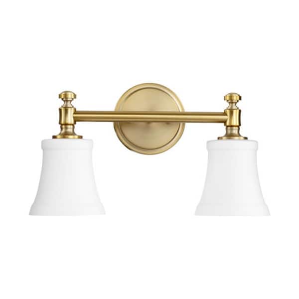 slide 2 of 2, Quorum International Rossington 2 Light 16-1/8" Wide Bathroom Vanity Brass