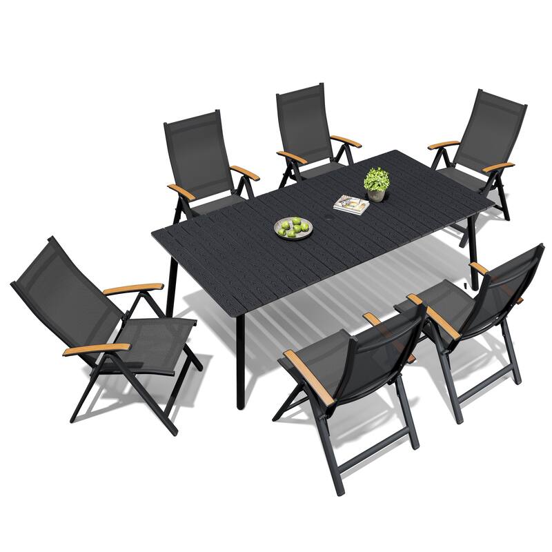 7/9-Piece Outdoor Patio Dining Set Adjustable Folding Chairs and Aluminum Dining Table