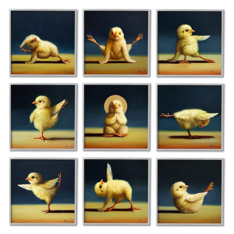 Stupell Yoga Chicks Funny Farm Animals Tranquil Stretching Birds 9pc Multi Piece Framed Wall Art Set - Multi-Color
