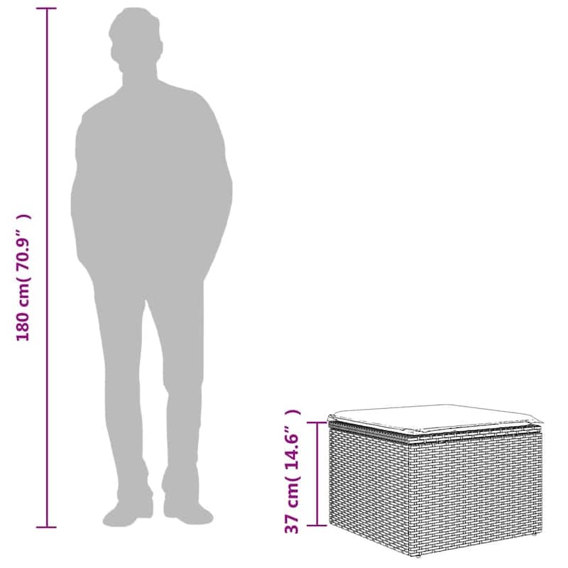 vidaXL Patio Stool with Cushion Ottoman Outdoor Seating Cube Seat Poly Rattan - 21.7 x 21.7 x 14.6