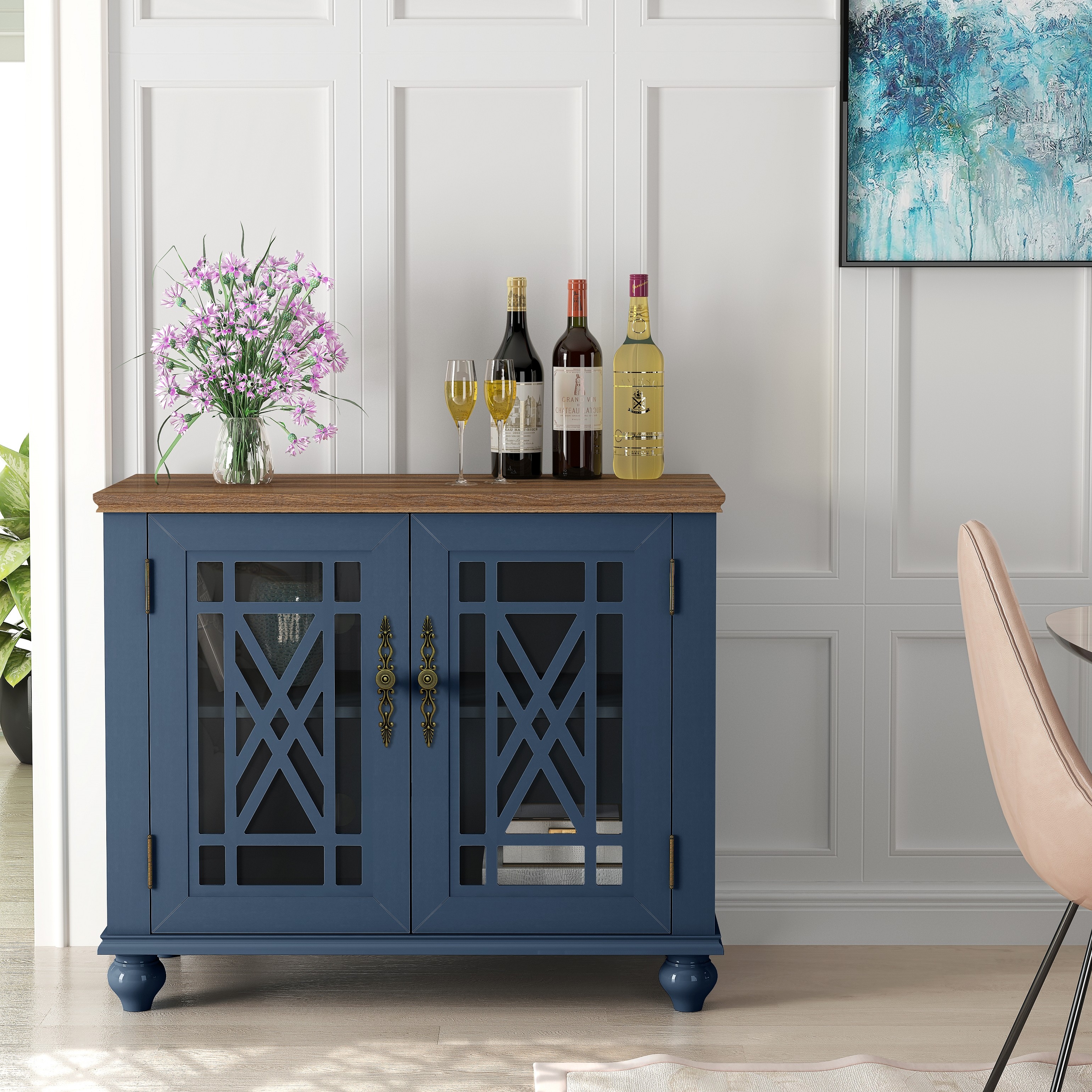 Blue sideboard with wine rack sales
