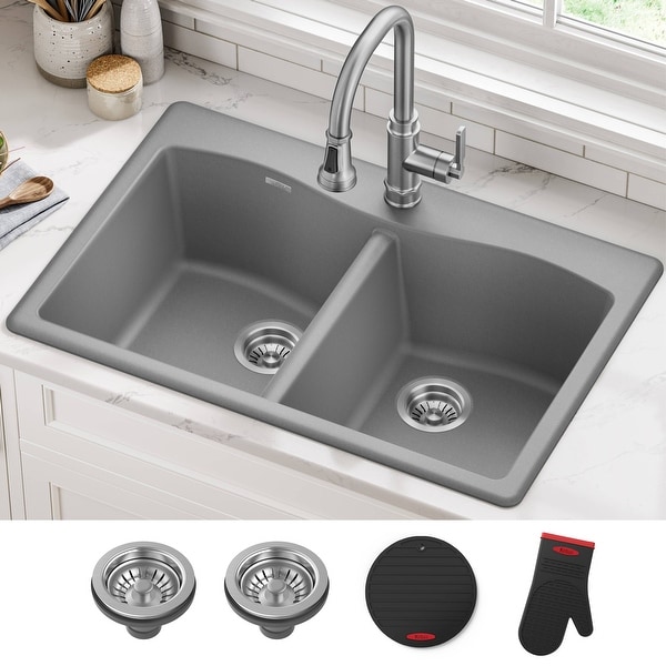main story ダークグレー サイズ4 KRAUS Forteza Granite 33 inch 50/50 Undermount Drop-in Kitchen
