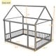 preview thumbnail 36 of 52, House Floor Bed with House Roof Frame and Safety Guardrails, Twin/Full Size Wooden Floor Montessori Bed House Bed for Kids