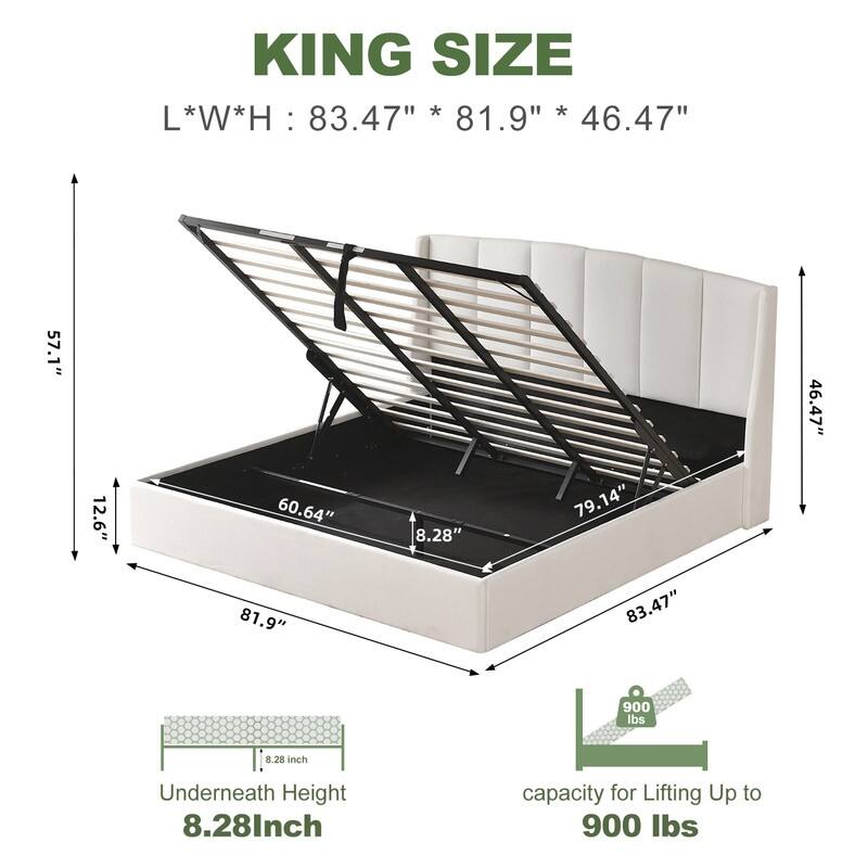 Linen Wingback Hydraulic Lift Up Storage Upholstered Platform Bed