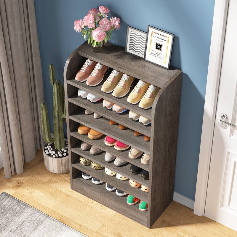 Shoe Cabinet for Entryway, 8-Tier Tall Shoe Shelf Shoes Rack Organizer, Wooden Shoe Storage Cabinet for Hallway, Closet