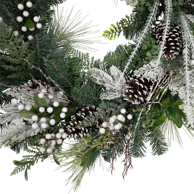 real touch™️ frosted pinecones and berries christmas wreath 36" unlit