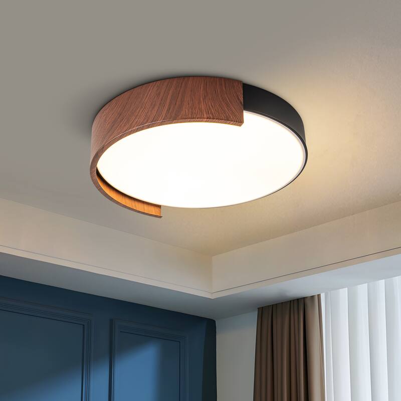 Starsky 5CCT LED Round Wooden Flush Mount - 11.81''