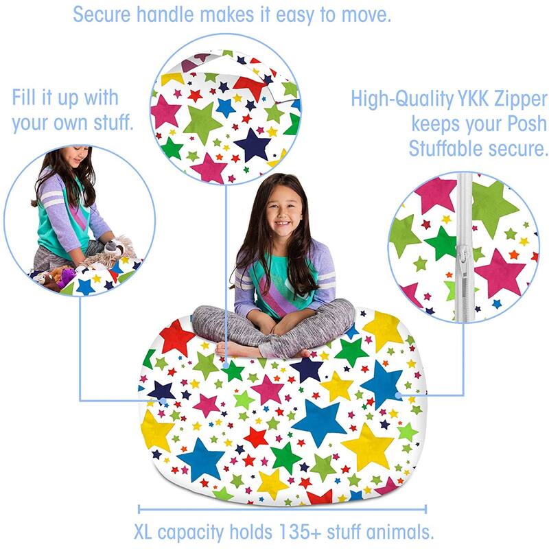 Kids Bean Bag Chair Cover Stuffed Animal Storage or Toy Organizer