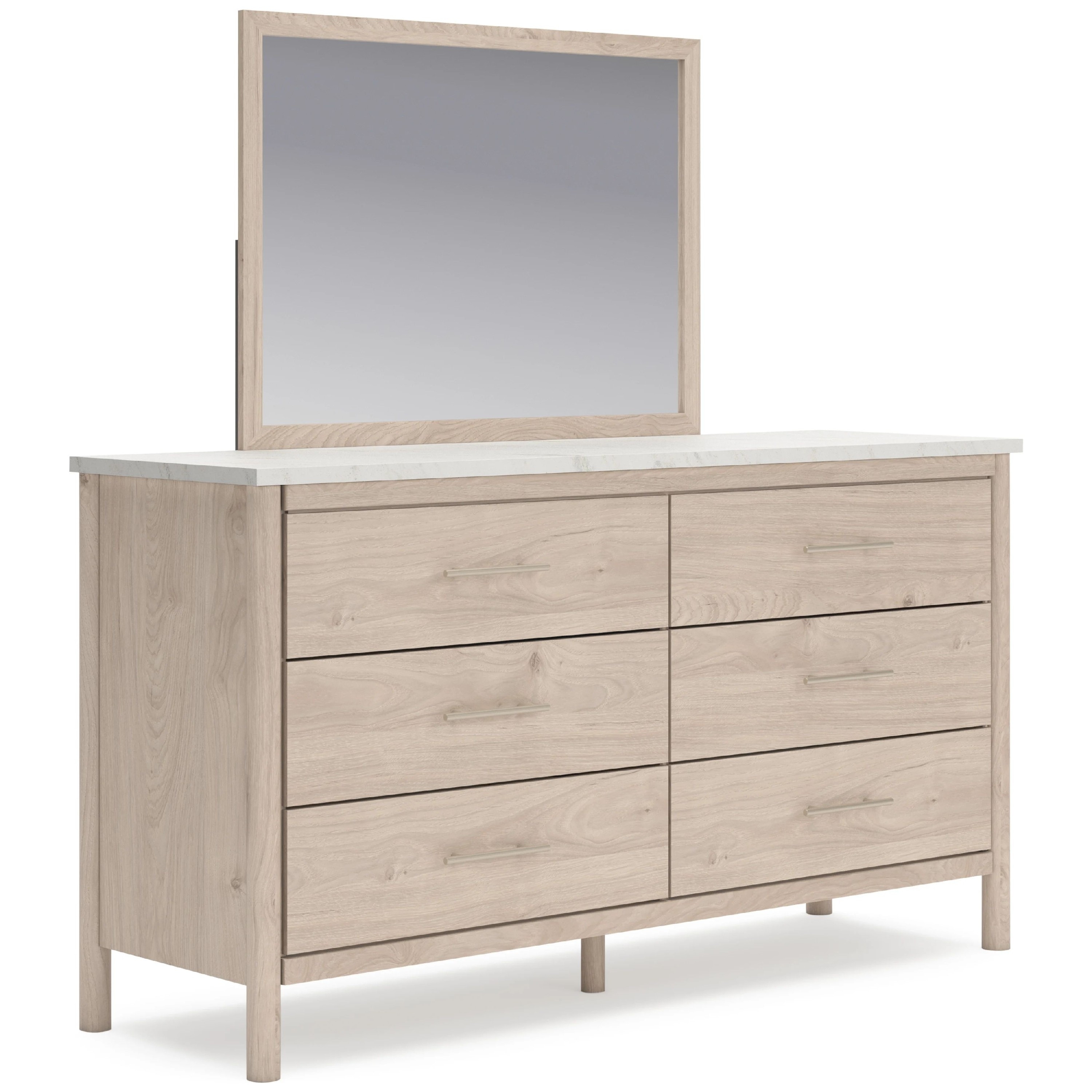Mooran 2pc Dresser Mirror Set | 6 Drawer | Light Brown