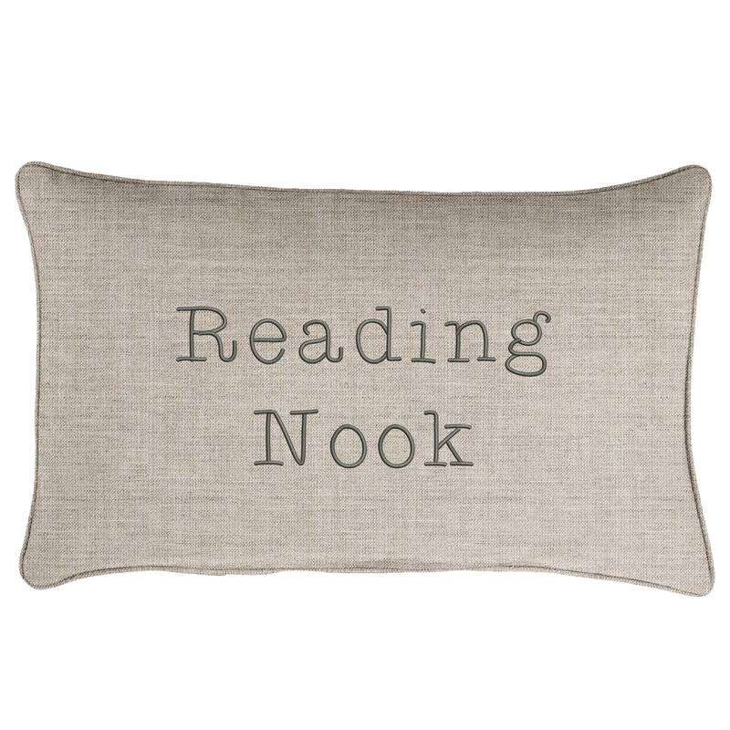 Sunbrella Canvas Embroidered "Reading Nook" Indoor/Outdoor 13x20 Corded Lumbar Pillow (Single)