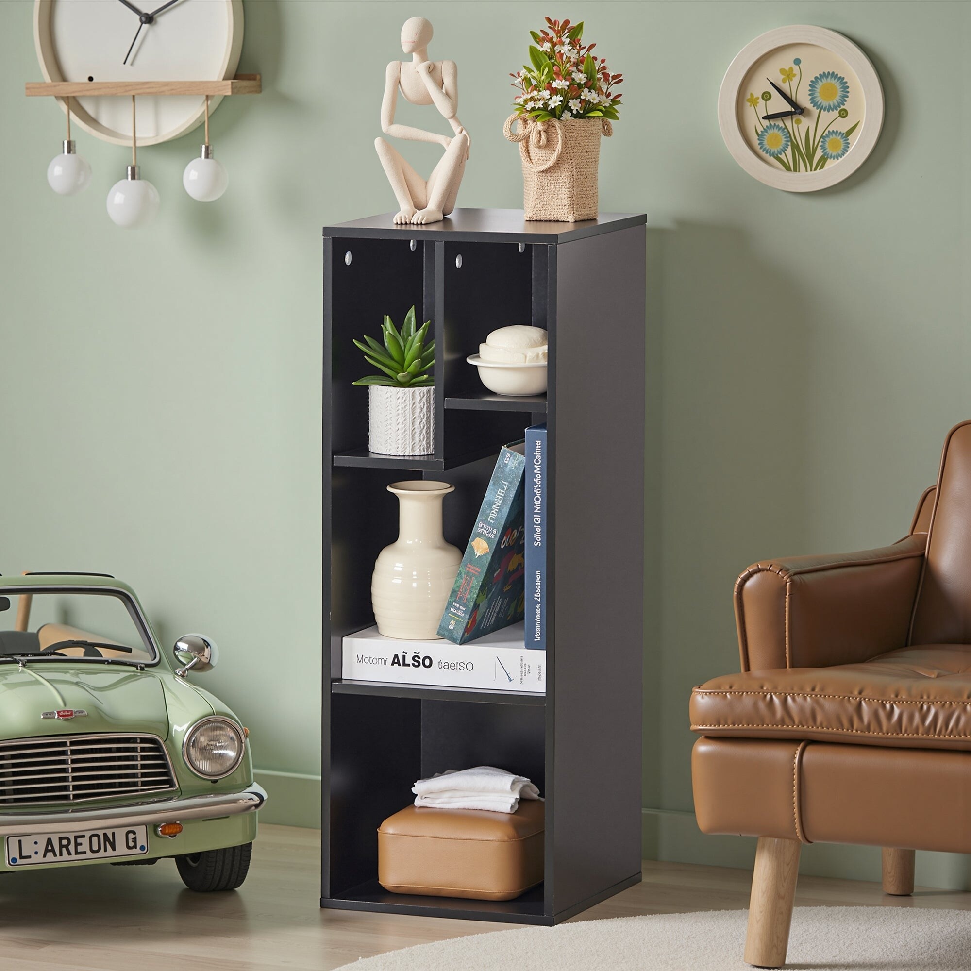Javlergo Set of 2 Modern 4-Tier Bookshelves Asymmetric Storage