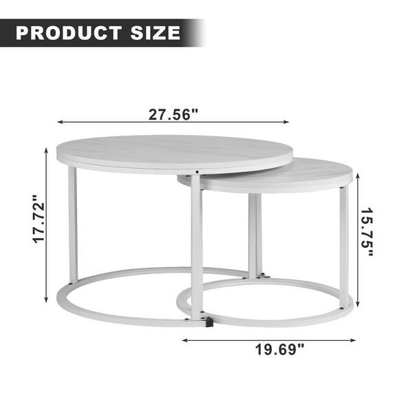 Modern Nesting Coffee Table,Black Metal Frame with Marble Color Top ...