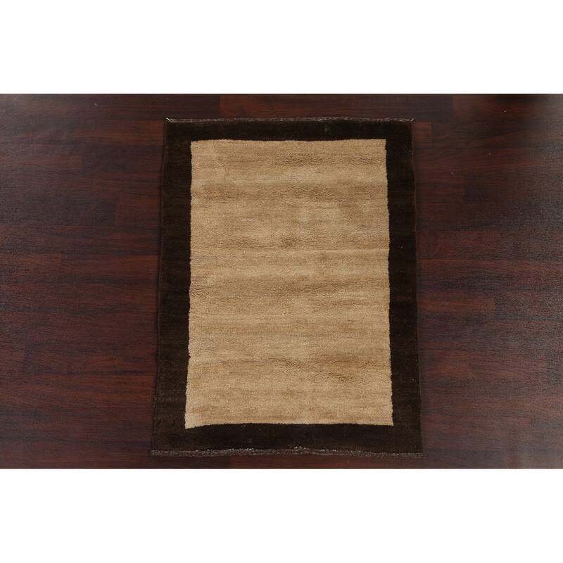 Hand Knotted Oriental 100% Wool Carpet Modern Contemporary Beige & Ivories Gabbeh Area Rug - 4' 9'' X 3' 4''