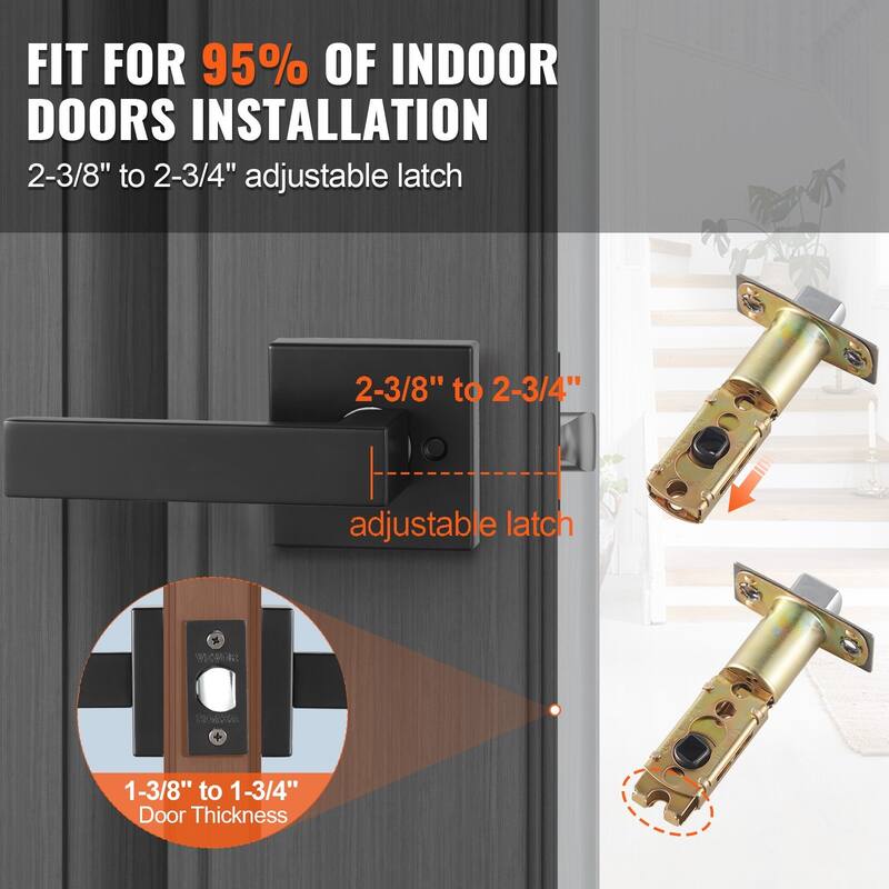 Matte Black Interior Door Handle Lever with Zinc Alloy Reversible Design for 35mm to 45mm - 4.65" x 0.91" x 2.16"