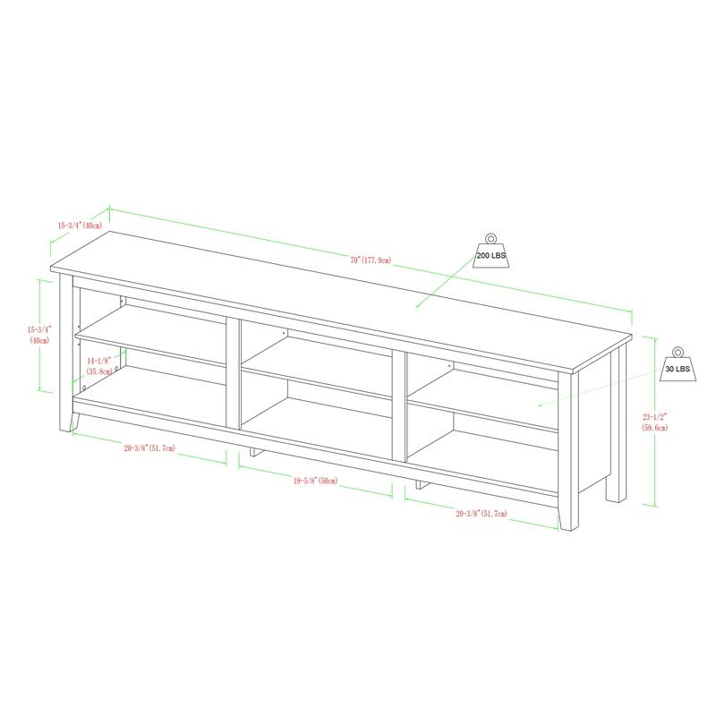 70" Open Storage TV Stand for 80" TVs - Modern Transitional Design with Adjustable Shelving