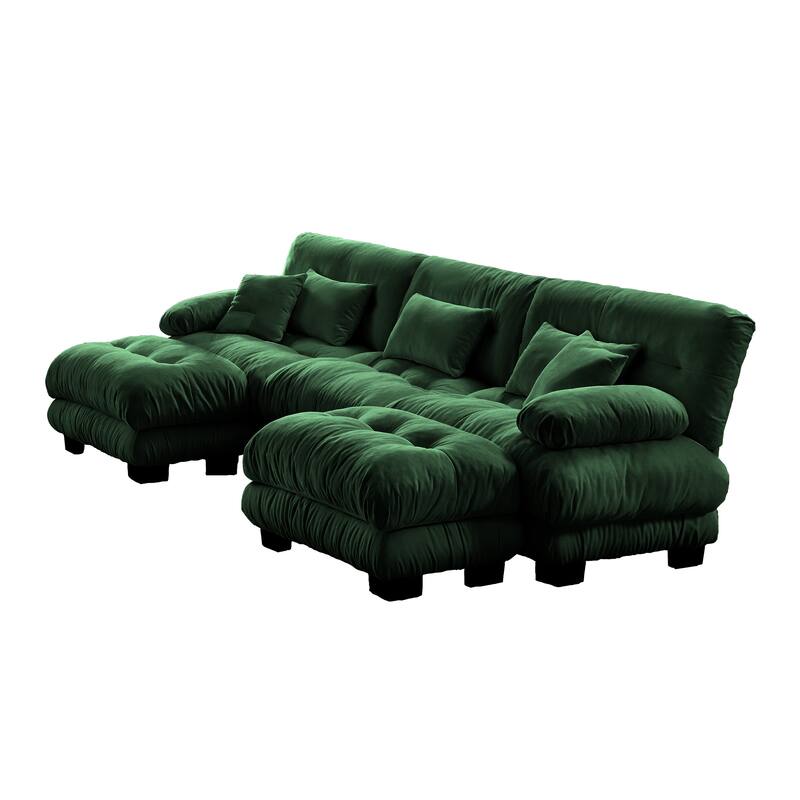 133.8" Chenille U-Shaped Cloud Sectional Sofa (3-Seater Modular) with 2 Ottomans