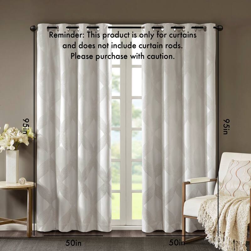 Ogee Knitted Jacquard Total Blackout Curtain Panel(Only 1 Pc Panel) - Ivory - 95 Inches