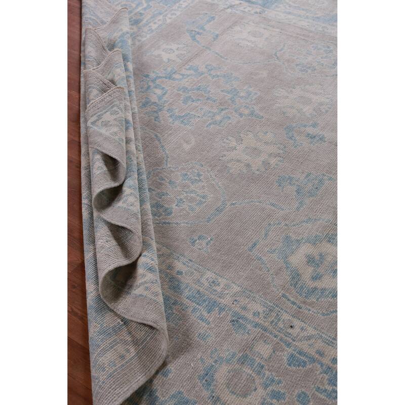Hand Knotted Oriental 100% Wool Carpet Transitional All-Over Greys & Charcoal Oushak Area Rug - 12' 1'' X 9' 1''