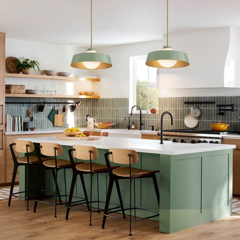 1-Light Modern Brushed Gold Dome Frosted Opal Glass Globe Bubble Pendant Light For Kitchen Island