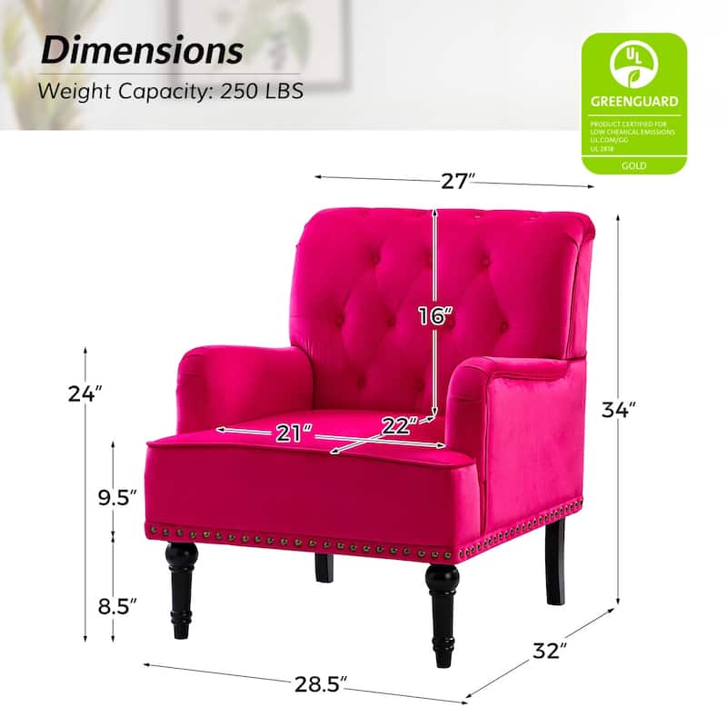 Geltrude Transitional Upholstered Button Tufted Club Chair with turned wooden Legs by HULALA HOME