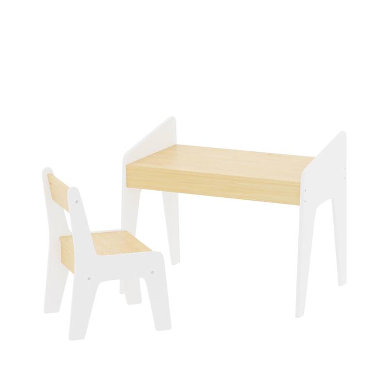 Kids Study Table and Chair Set 1 Piece Wooden Kids Furniture White Natural