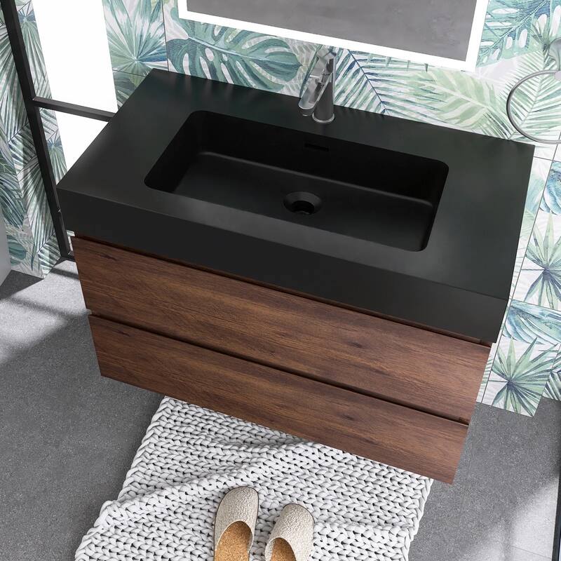 Single Sink Floating Bath Vanity in with Solid Surface Top