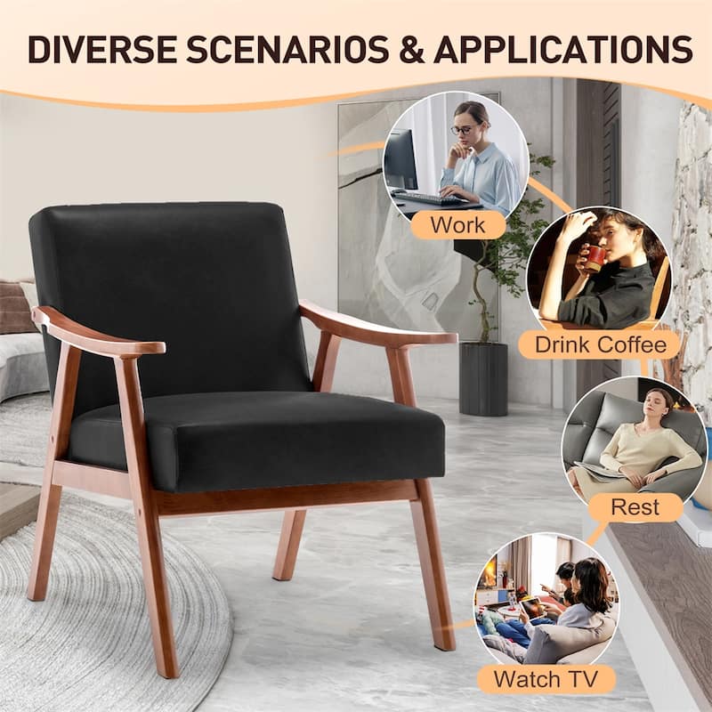 Mid-Century Modern Chair,Living Room Chair with Solid Wood Frame