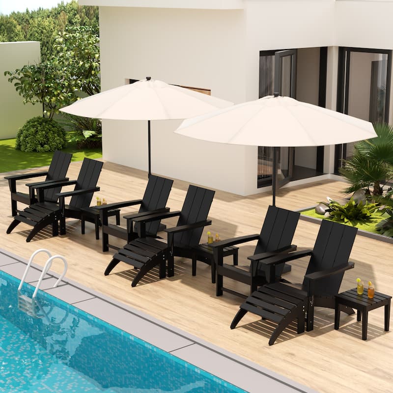 Shoreside Modern 12-Piece Folding Adirondack Chair With Ottoman And Side Table