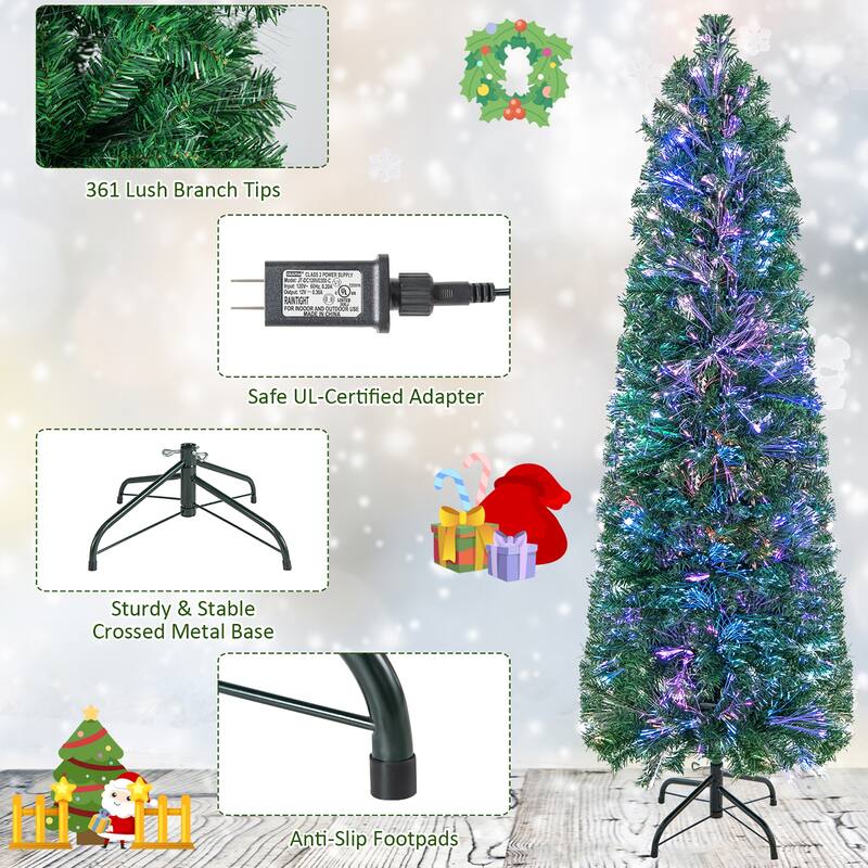 Gymax 5 FT Fiber Optic Artificial Christmas Tree Slim Pencil Xmas Tree
