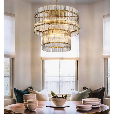 10-Light Glam And Modern Antique Gold Two-Tiered Handmade Glass Shade Chandelier 22" Classic Lighting Fixture