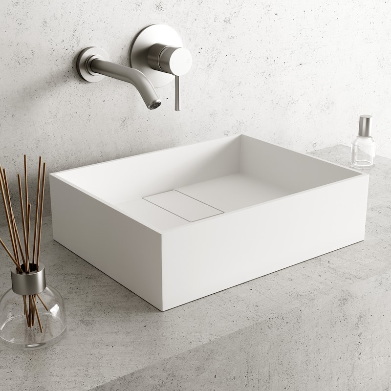Vigo Bryant 13-1/8" Rectangular Matte Stone Vessel Bathroom Sink - Matte White