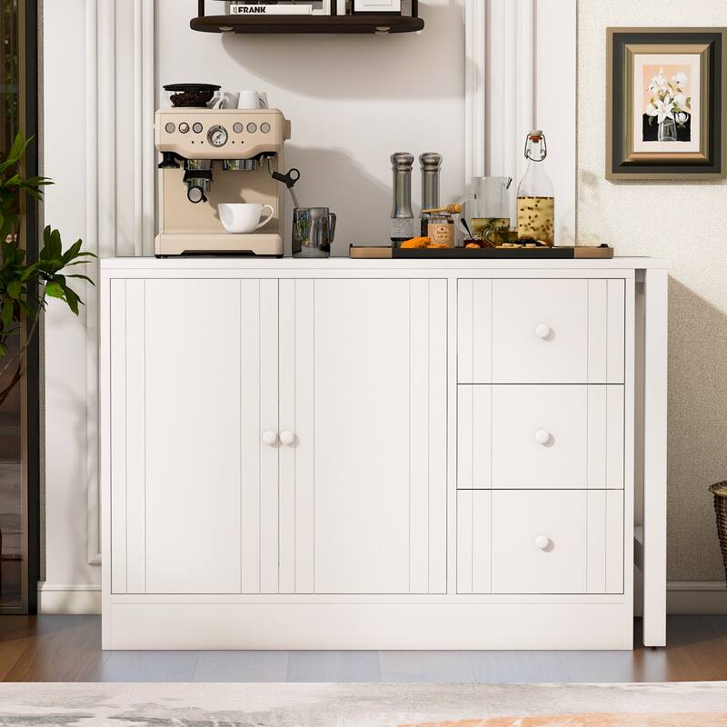 Roomfitters Extendable Sideboard Buffet Cabinet with Storage, Multifunctional Console Table for Dining Room - White