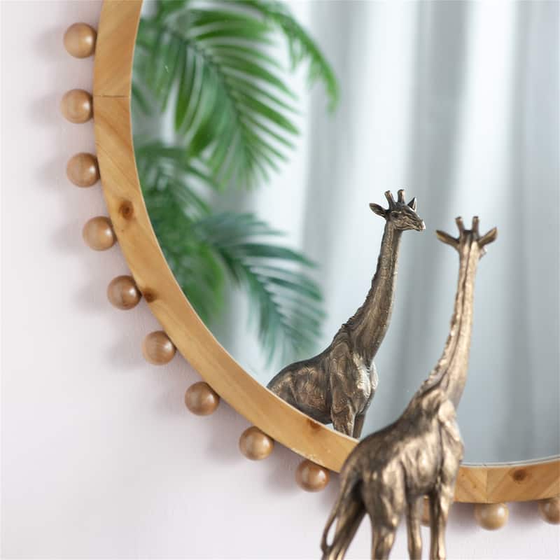 Wood Round Mirror with Beaded Frame