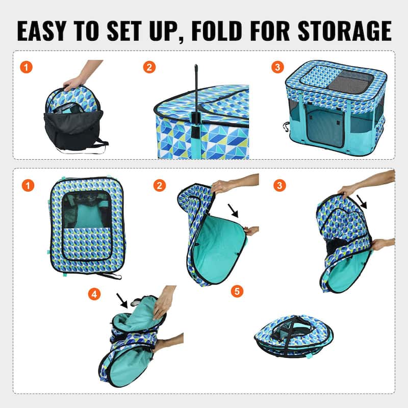 Foldable Dog Playpen Portable Crate Kennel for Puppy Cat Travel Use - 32 x 24 x 22 in