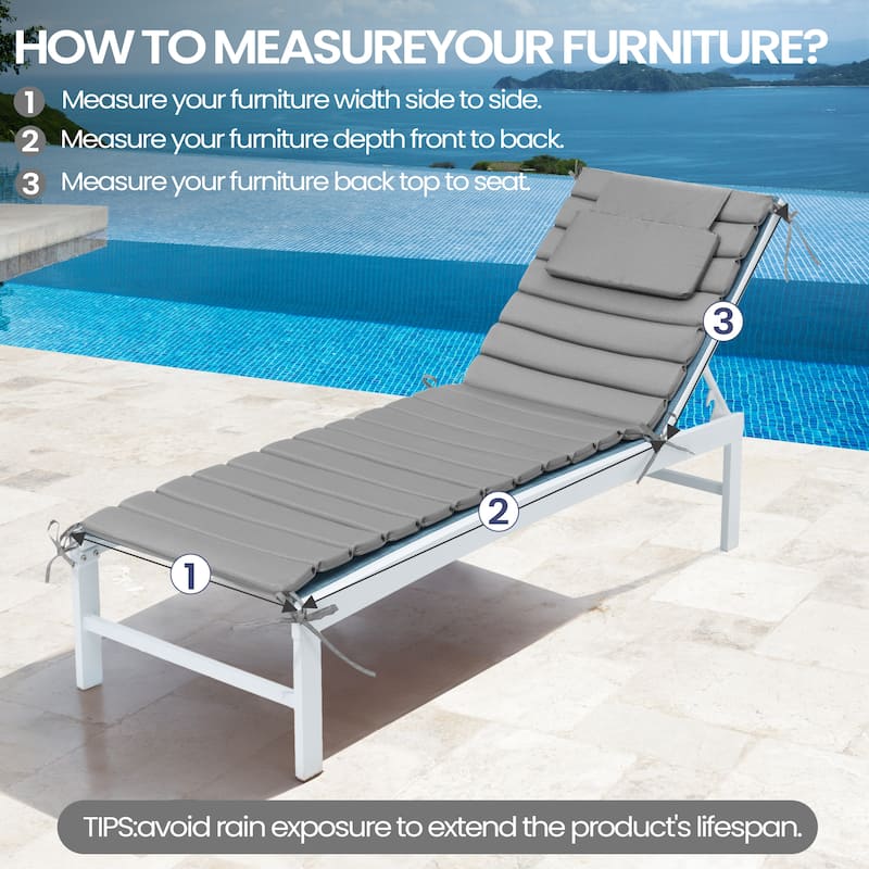 Pellebant Outdoor Chaise Lounge Cushions Patio Lounger Pad with Straps
