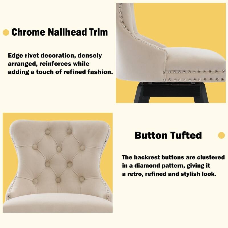 Velvet Wing-Back Tufted Nailhead Upholstered Bar Stools (Set of 2)