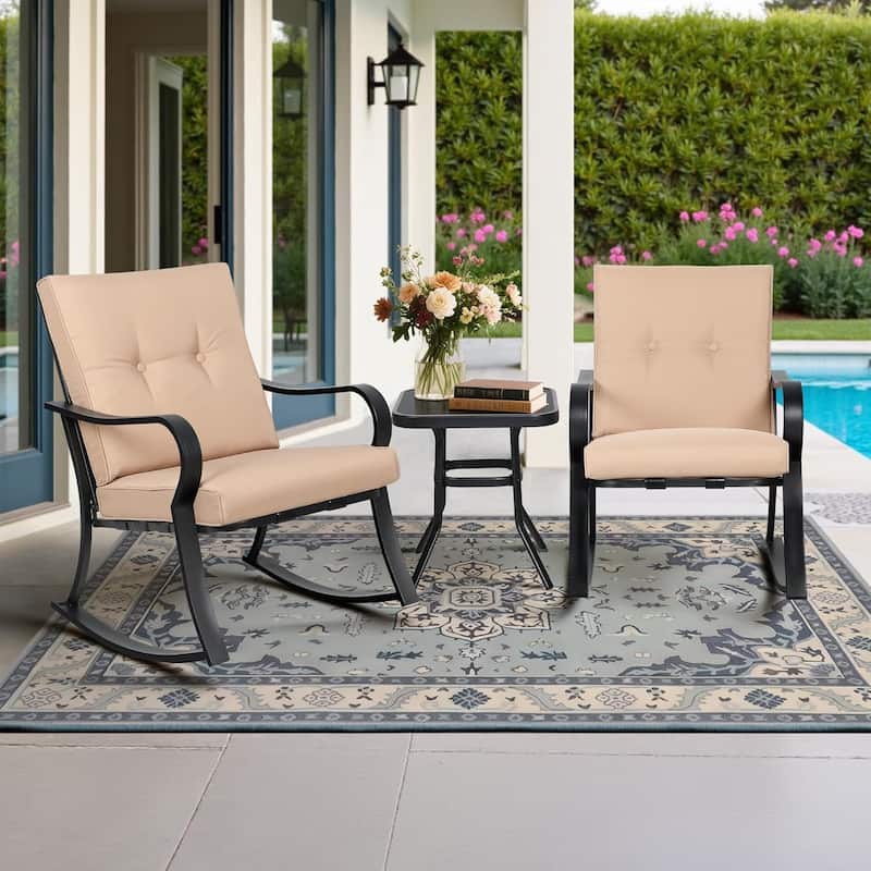 Solaura 3-piece Outdoor Patio Rocking Chairs Conversation Bistro Set