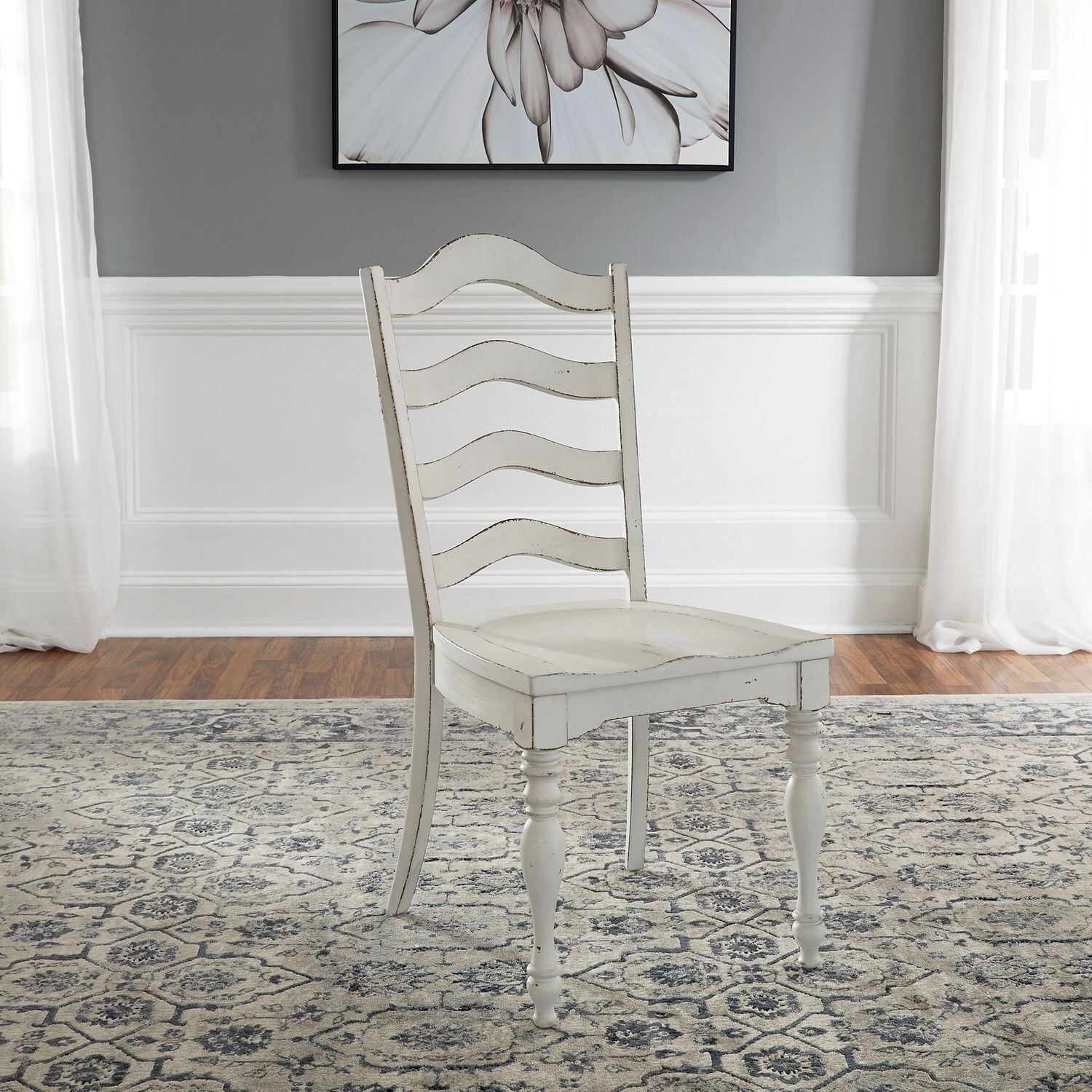 Magnolia Manor Antique White Ladder Back Side Chair Set of 2