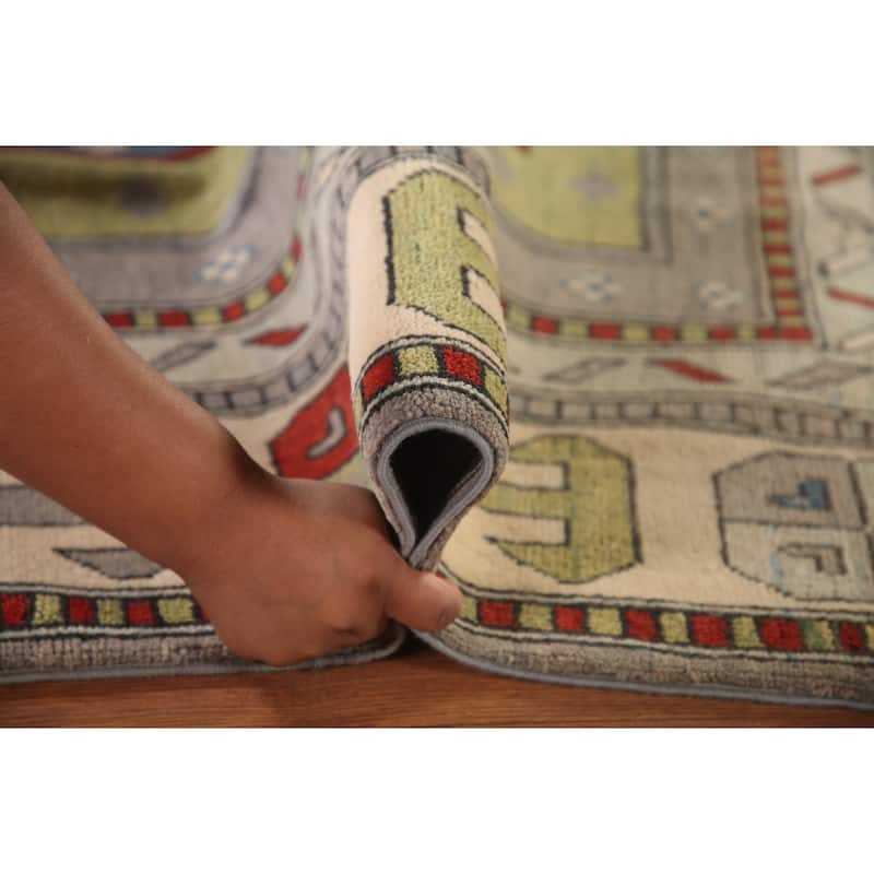 Traditional Grey Kazak Area Rug Hand-Knotted Bedroom Wool Carpet - 6'10" x 9'10"