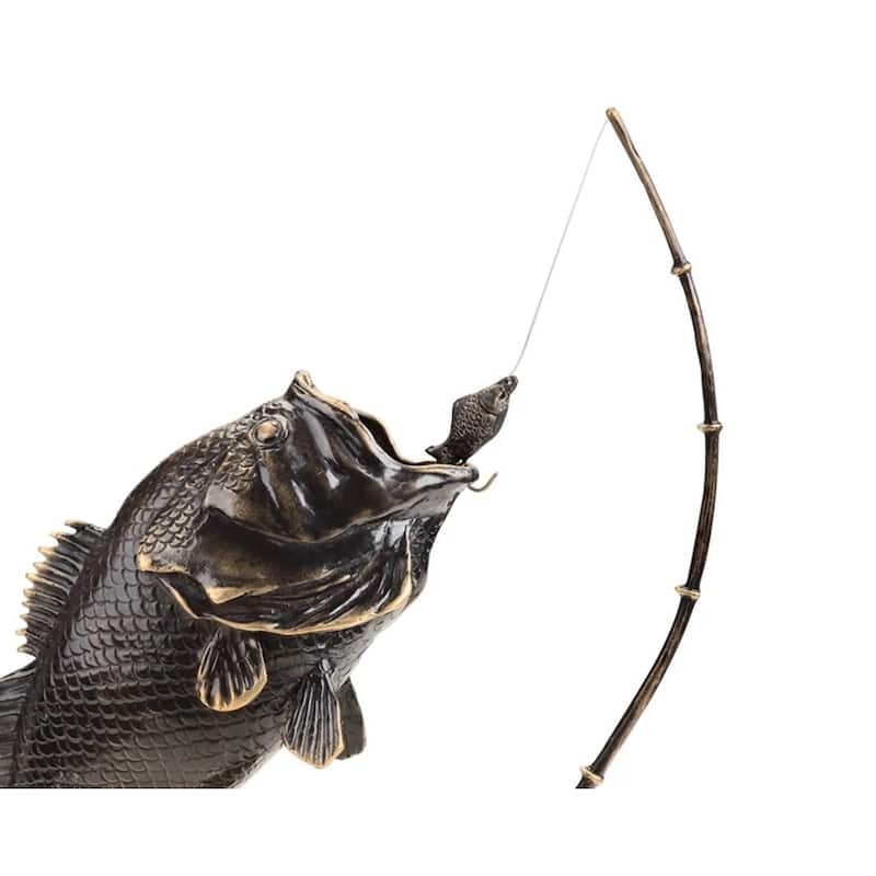 Spi Brass Largemouth Bass Statue - 13 X 10 X 6.5 inches