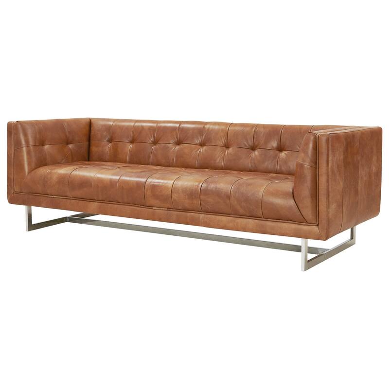 Taylor Contemporary Tufted Sofa - Light Brown Leather